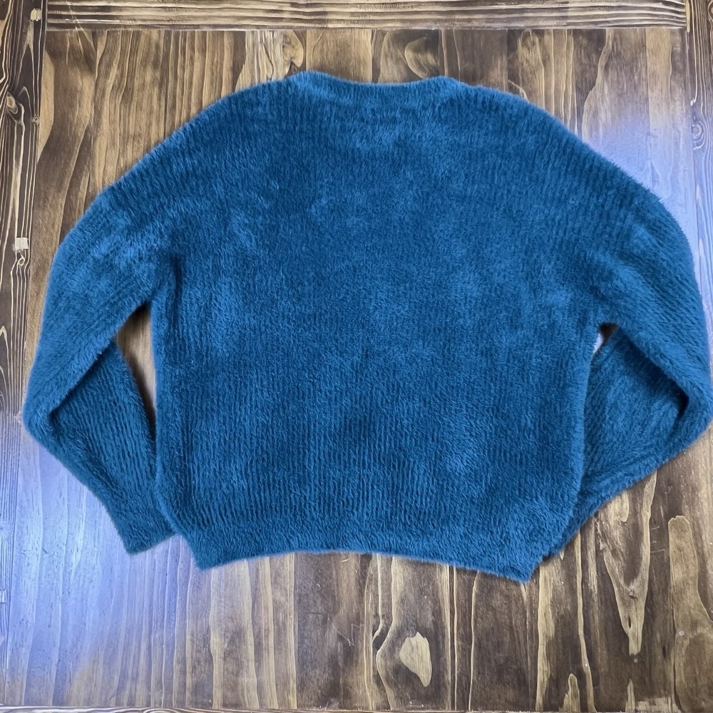 Abercrombie Fitch Soft Teal Alpaca Blend Fuzzy Cropped‎ Crewneck Sweater M - Picture 6 of 6